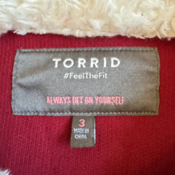 Torrid Corduroy Sherpa Lined Trucker Jacket Rhubarb Red Plus Sz 3X EUC Stunning - Picture 11 of 14